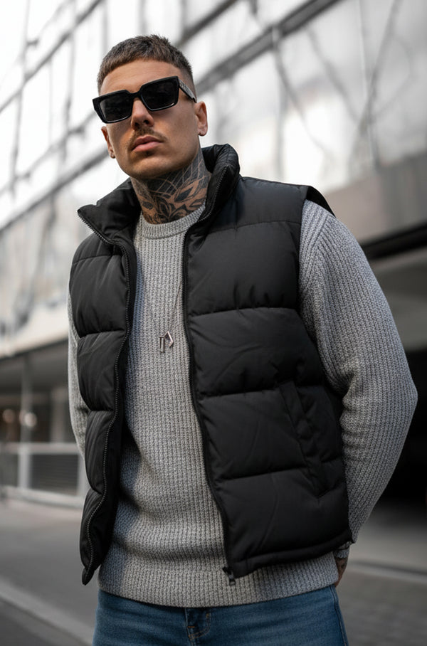 Z-A-R-A Puffer Jacket (Half Sleeves) - Black