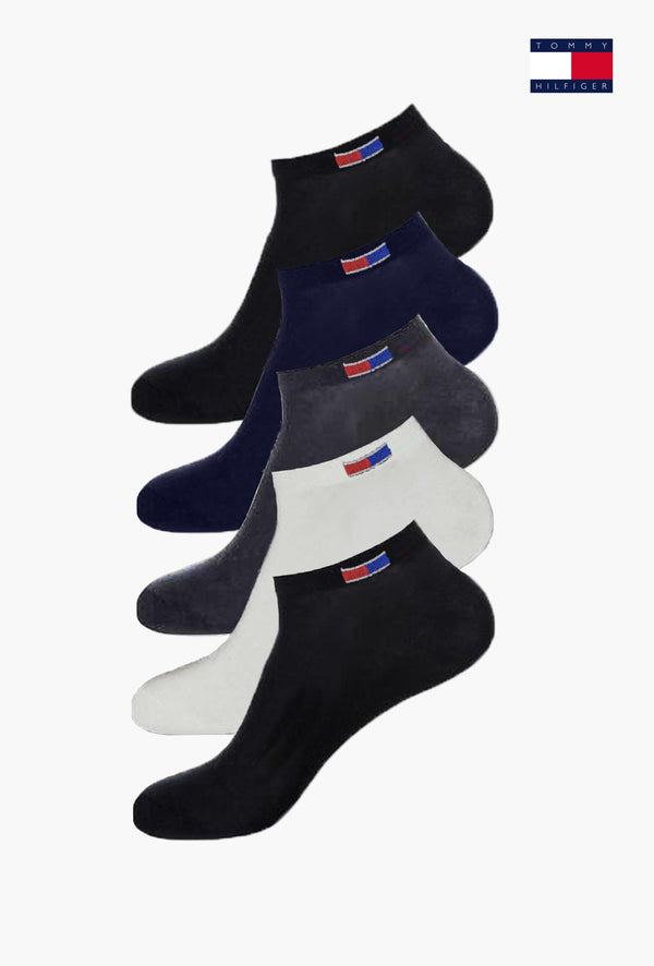 T-O-M-M-Y Imported 100% Cotton Ankle Socks (Pack of 5)