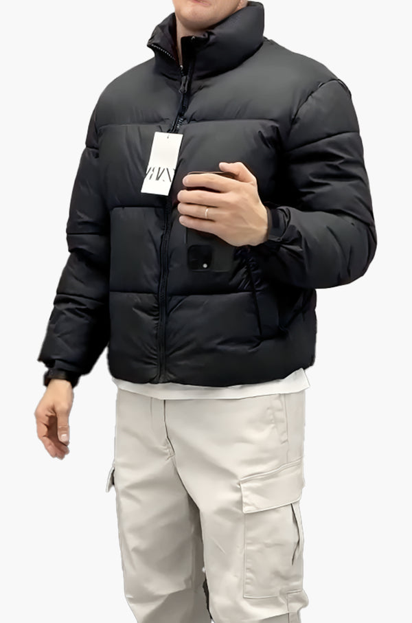 Tri Lined Black Puffer Jacket - FITSY
