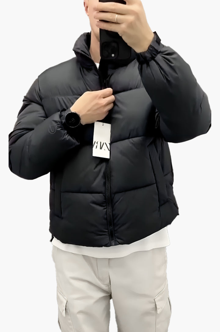 Tri Lined Black Puffer Jacket - FITSY